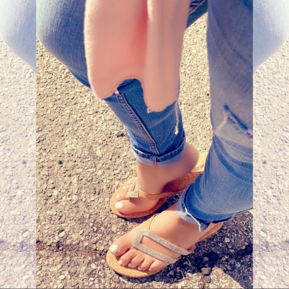 Rhinestone studded cork sandals